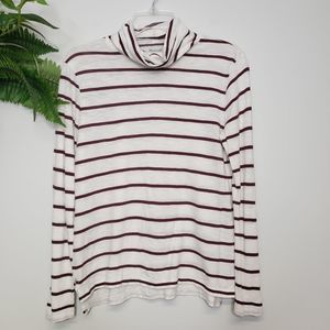 Madewell White and Burgundy Striped Long Sleeve Tee